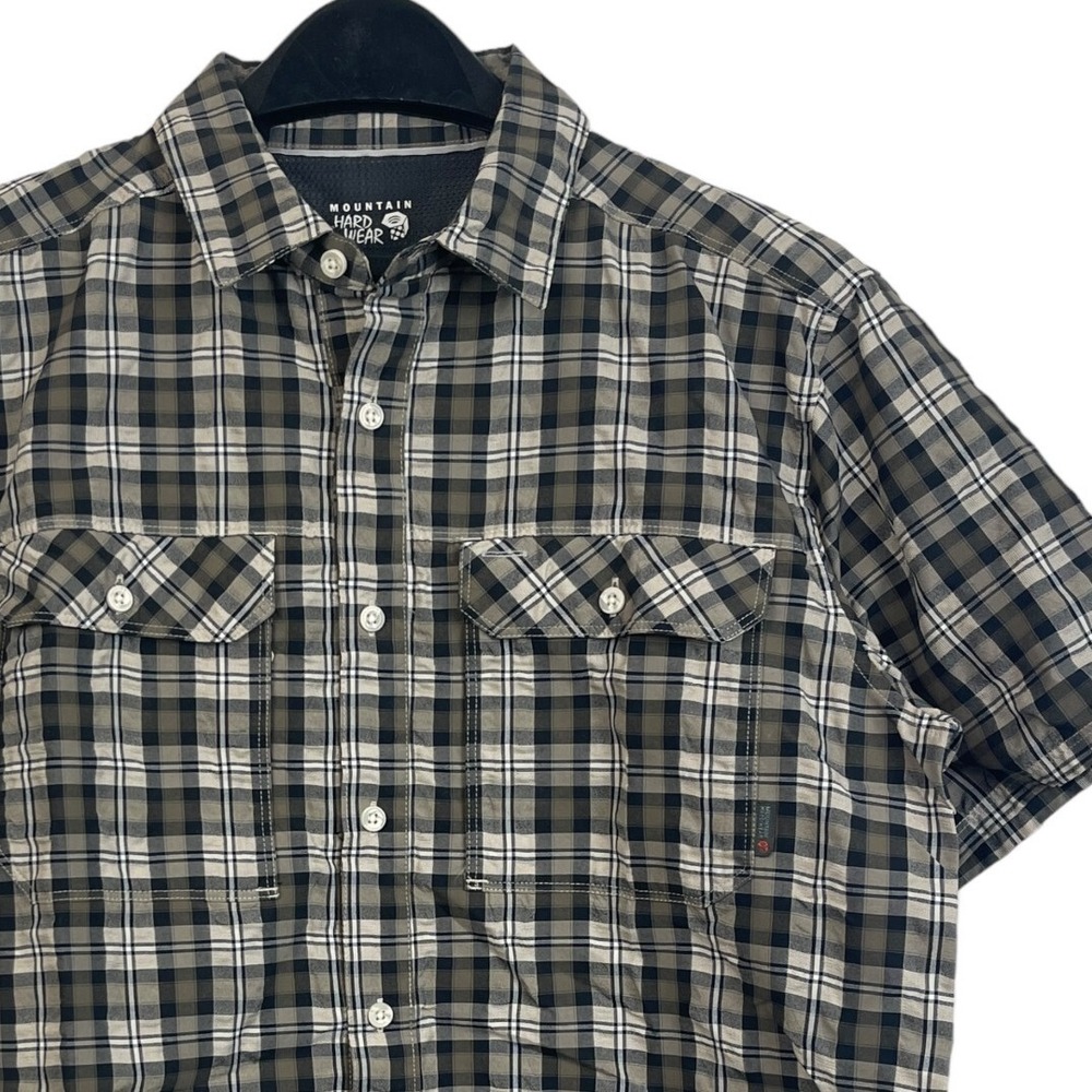 Mountain Hardwear Mens Medium Nylon Polyester Wicking Hiking Shirt Green Plaid‎